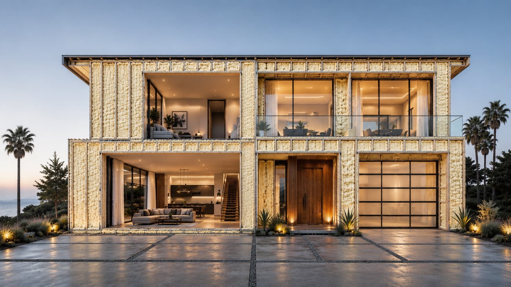 Modern Bay Area home with walls open showing closed-cell spray foam insulation